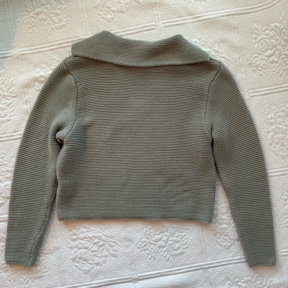 Sincerely Jules Long Sleeve Collar Crop Sweater Sage Green XS - Picture 5 of 10